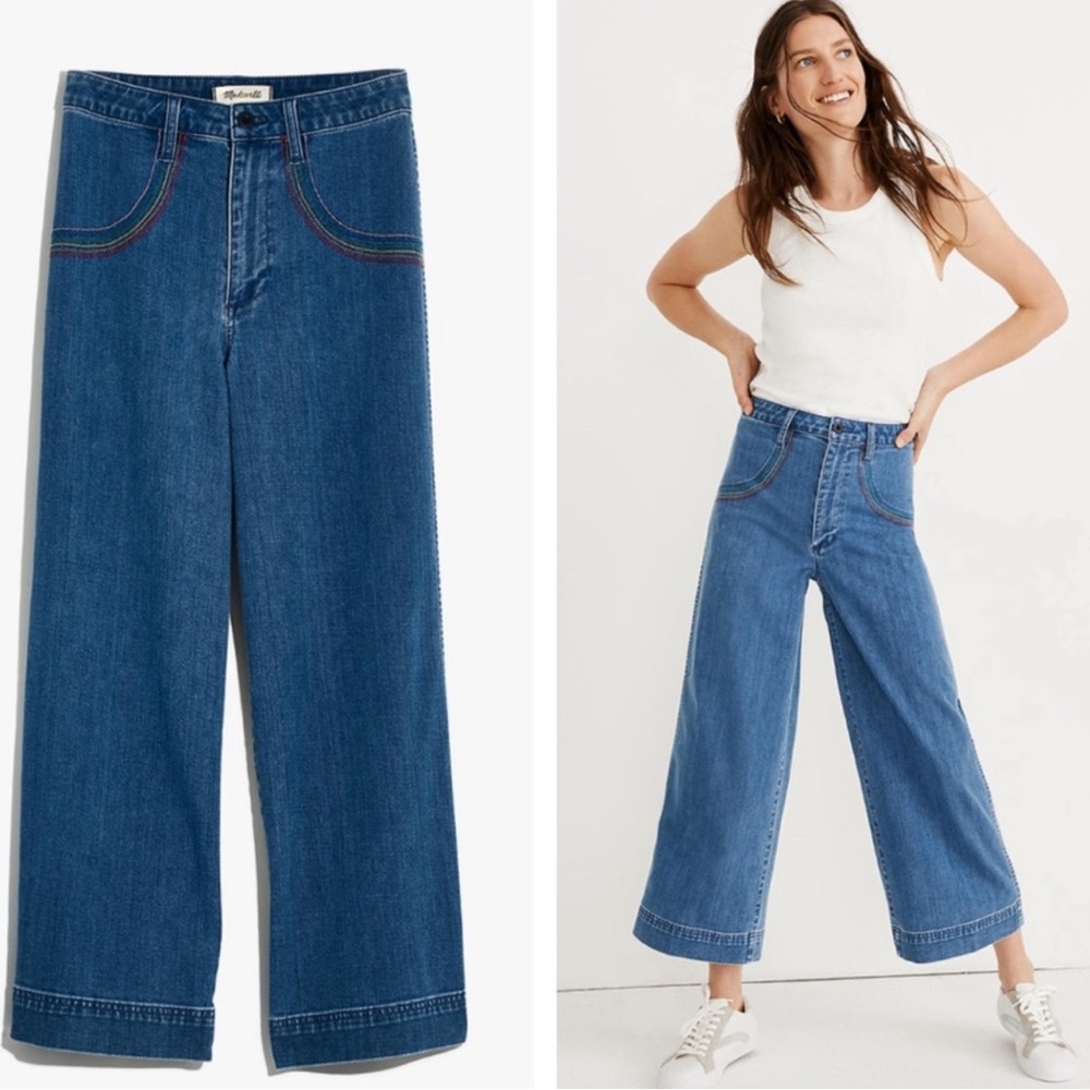 MADEWELL
Emmett Wide-Leg Crop Jeans: Rainbow Stitched Edition